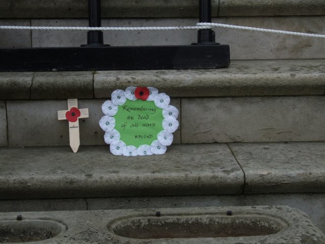 White poppies outside War Memorial